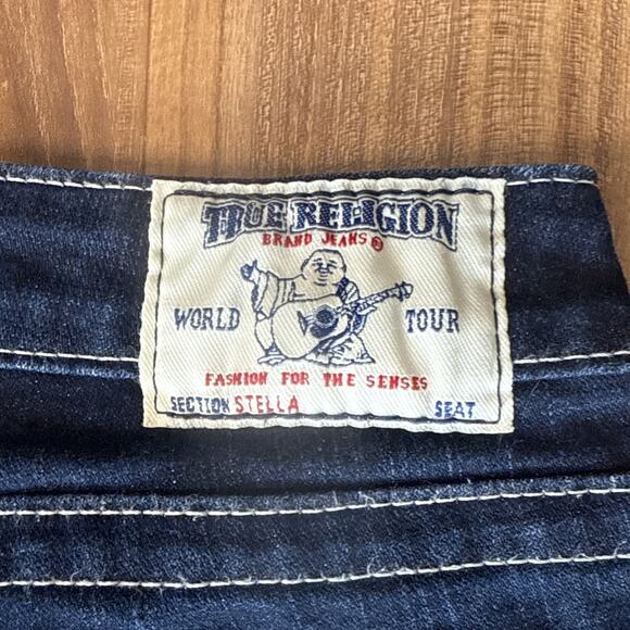 True Religion Stella Women's Size 26 Dark Wash Skinny Stretch Bling Crop EUC - Picture 6 of 9